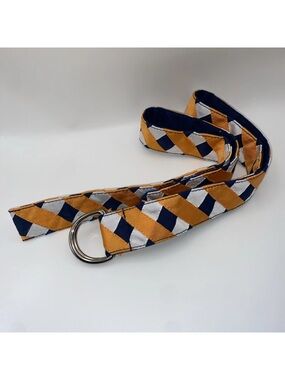 NWT Talbots Lattice Ribbon Belt-Navy/Orange/White-D-Ring Buckle-LARGE-UVA-Auburn